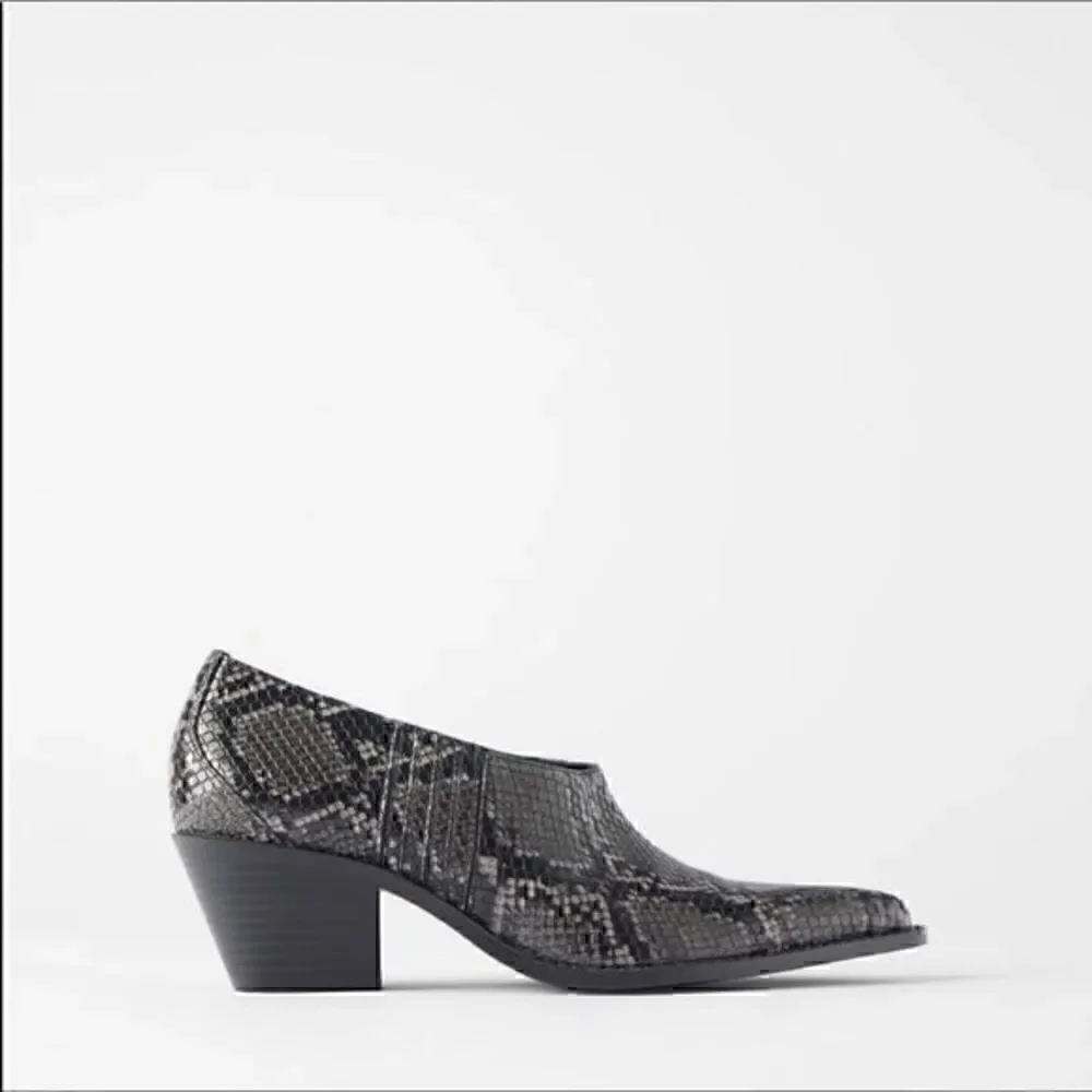 ZARA animal print cowboy heeled ankle boots